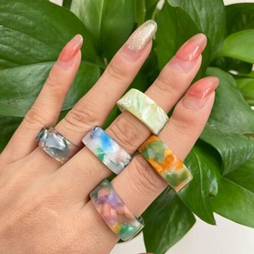 5pcs/set ) Colorful Open Rings Korean Jelly Color Flower Round Rings Wonderful Choice for Women Adjustable Ring Jewelry