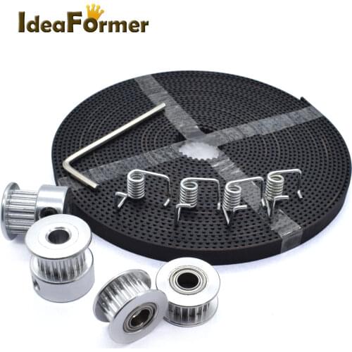 5 Meters GT2 Timing Belt+2Pcs Timing Pulley+2Pcs Idler pulley+4Pcs Torsion Spring+Hex Wrench For 3D Printer Parts Width 6mm Belt