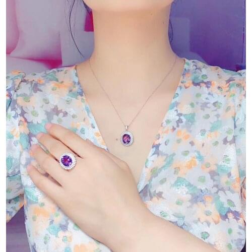 The Best Wedding Gift Amethyst jewelry set Natural Real Amethyst 925 sterling silver 1pc pendant,1pc ring