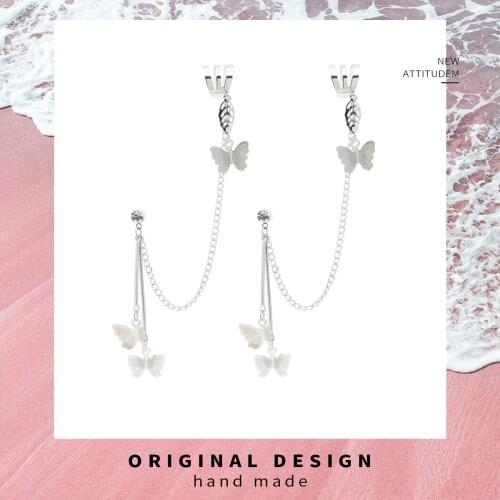 Retro Butterfly Chain Earrings One-Piece Ear Bone Chain Womens Wild Spring And Autumn Ins punk dark earrings earrings