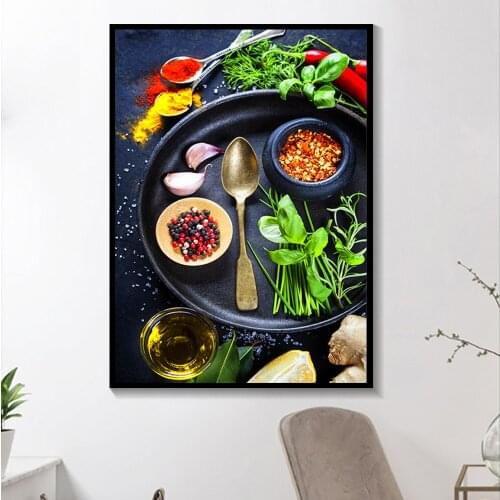 Modern Kitchen Decor Paintings Mix Herb And Spices Canvas Artistic Seasoning Pictures Restaurant Dinning Room Wall Art Posters