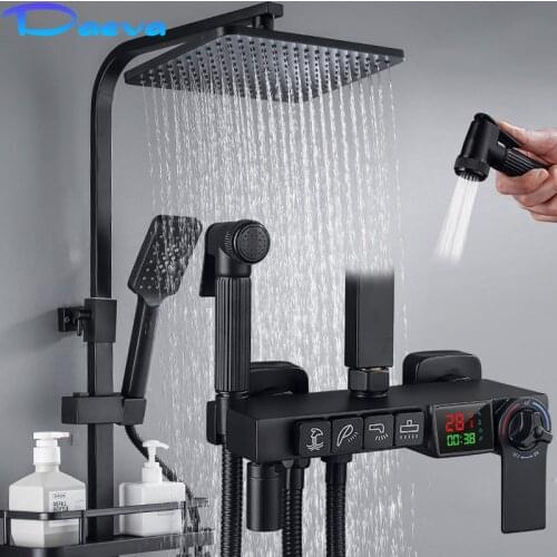 LED Digital Shower Set Smart Thermostatic Bath Faucet Hot And Cold Shower System Bathroom Wall Mount Square Head SPA Rainfall