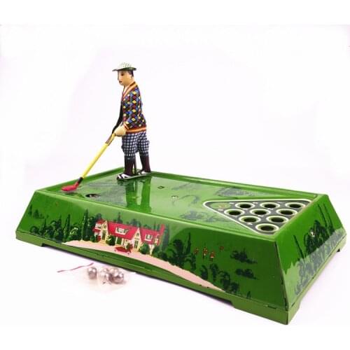[Funny] Adult Collection Retro Wind up toy Metal Tin Playing golf ball sport Mechanical toy Clockwork figures model kids gift