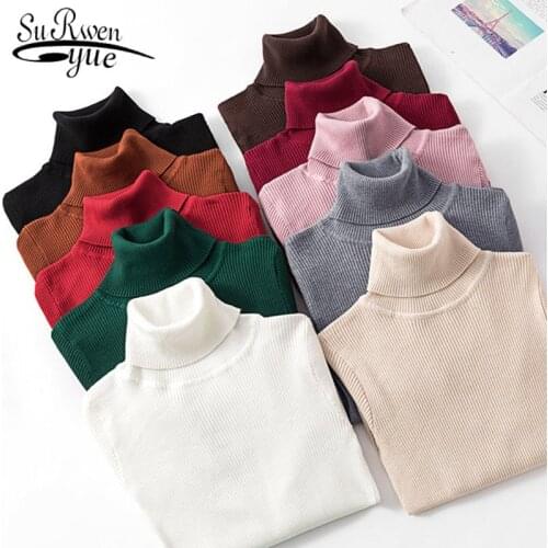 Turtleneck Women Sweater Chic Korean Sweater 2021 Autumn and Winter Long Sleeve Thick Solid Loose Office Lady Pullover 10644