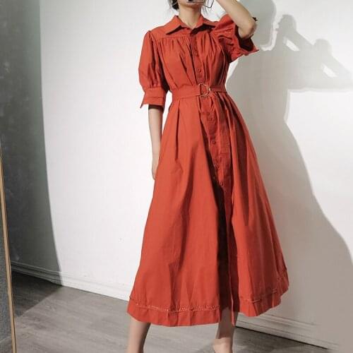 Fashion Sashes Belt Women Retro Dress Short Sleeves Slim Good Quality Sexy Cotton Fabric Lady Dresses Clothing Vestido