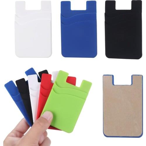 1PC Leather Phone Back Card Holder Wallet Case Silicone Elastic Solid Adhesive Sticker Mobile Phone Wallet Credit ID Card Holder