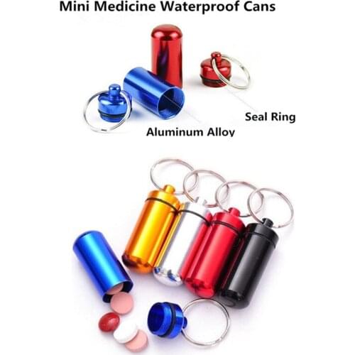 1PC Mini Waterproof Pill Medicine Bottle Box Case EDC Outdoor Emergency Portable Sealed Tank Keychain Key Ring Tool Pendant