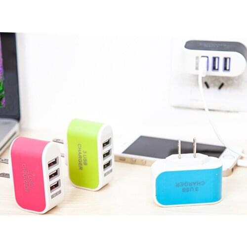 1Pc Portable EU Plug Candy Color Wall Mobile Phone Charger 3-Port USB Travel Charging Adapter 110V-220V For IPhone IPad 2021