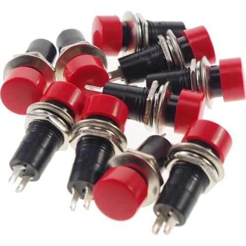 10PCS 12mm Mount Hole Red Cap 3A 125V AC Momentary Normal Open SPST Round Push Button Switch 2 pins