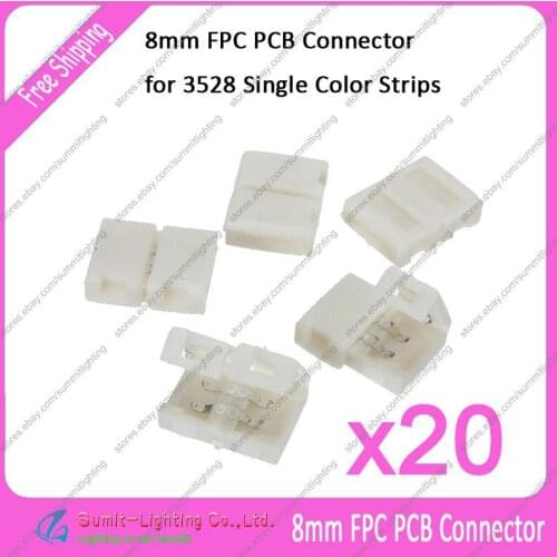 20pcs/lot 2 PIN 2Pin 8mm PCB Strip-to-Strip Solderless FPC Snap Down Connector Adaptor For LED 3528 Single Color LED Strips