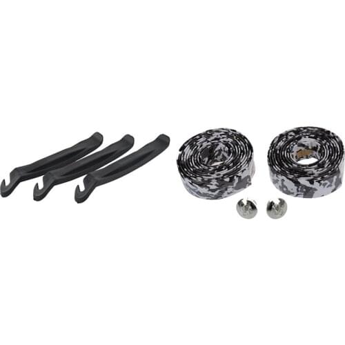 3 Pcs Bicycle Tire Levers & 1 Pair Road Bike / Bicycle Cork Handlebar Tape / Wrap (White with Black)