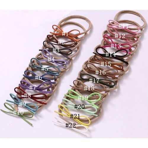 50 PCS/lot , Tiny Suede Bow Nylon headband, Super soft thin headband, Holiday Gift, You pick the colors