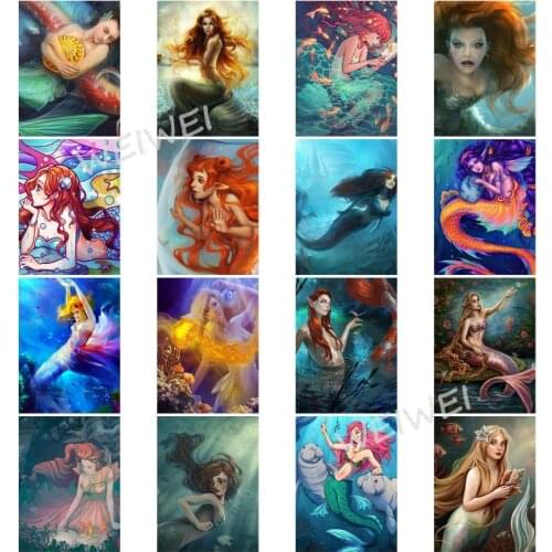 5D Diamond Painting Cartoon Sea Mermaid Diamond Diy Full Round Square Diamond Embroidery Cross Stitch Rhinestone Home Decor