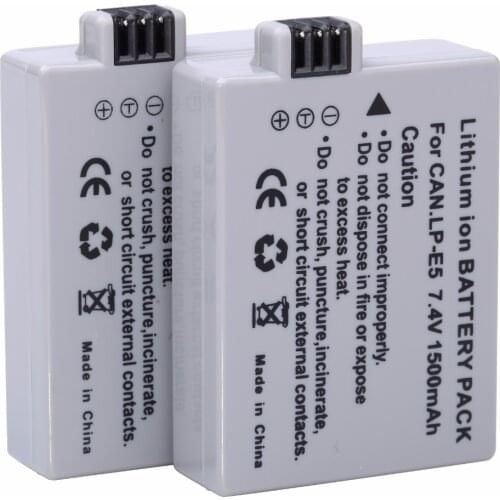 2Pcs Probty 1500mAh LP-E5 LPE5 LP E5 Battery For Canon EOS Rebel XS Rebel T1i Rebel XSi 1000D 500D 450D Kiss X3 Kiss X2 F Camera