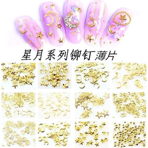 500pcs/pack Japan Nail Art Alloy Rivets Studs Moon Star Metal Accessories for Women Photothera Nail Polish DIY