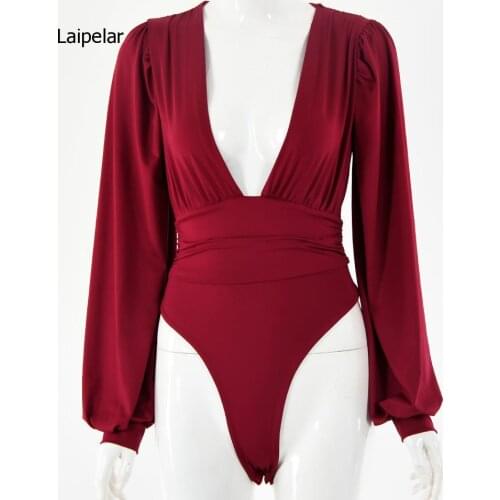 Black Bodysuit Women Sexy Long Sleeve Bodycon Jumpsuit Solid Elastic Casual Party Winter Bodysuits Body Tops