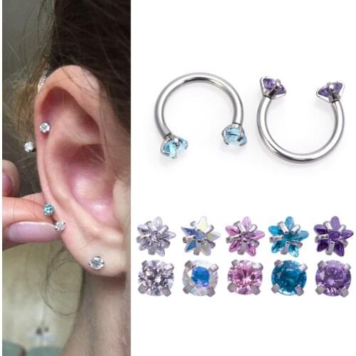 1-5pc Zircon Eyebrow Piercing Nariz Circular Cartilage Barbell Ear Horseshoe Nose Septum Ring Lip Stud Tragus Helix Body Jewelry