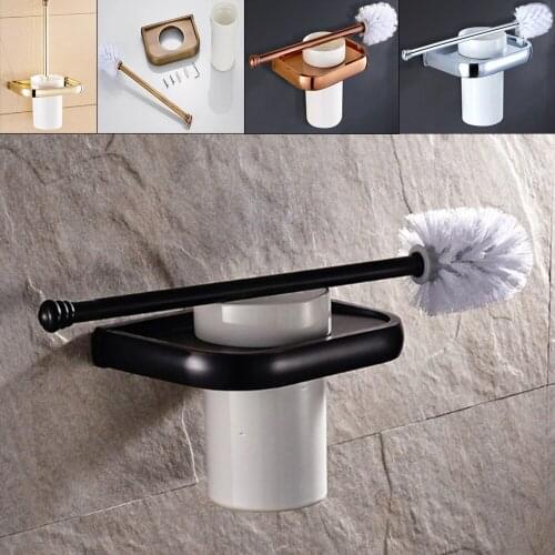 Bathroom Toilet Brush Holders Copper Wall-Mounted Single Brush Ceramics cup Holders Bathroom Hardware Accessories