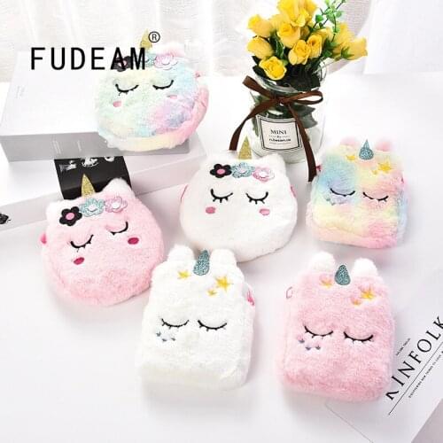 FUDEAM Soft Plush Unicorn Childrens Coin Purse Cute Cartoon Animal Kids Shoulder Bag Female Mini Messenger Bag Travel Handbag