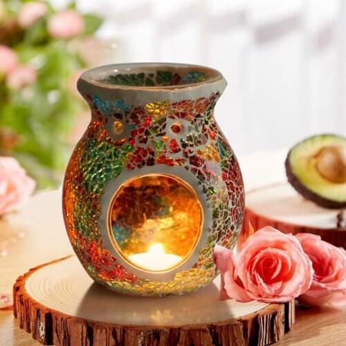 European Oil Furnace Aroma Burner Mosaic Colorful Candle Holder Candlestick Vase Romantic Crafts Gifts Home Decoration
