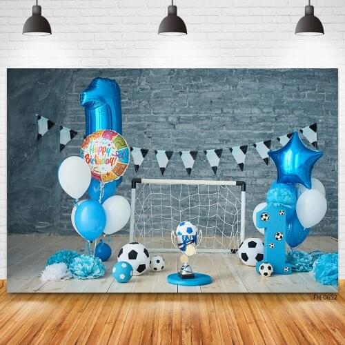 Birthday Party Backdrop Balloon Football Brick Wall Wooden Floor Photography Backgrounds Newborn Baby Shower Photocall Photozone