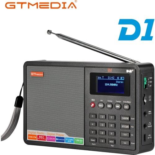 GTMEDIA D1,FM Radio,Bluetooth DAB+/FM+BT/TF Card/AUX,1.8 inch LCD display,DAB Radio Speaker,with 18650 Lithium Battery Radio