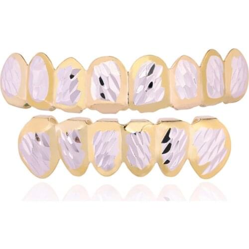 Hip Hop Cubic Zircon Teeth Two Color Grillz Top Bottom Grills Dental Mouth Punk Tooth Caps Cosplay Rapper Jewelry