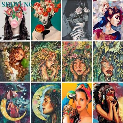 SDOYUNO Paint By Numbers Women DIY Oil Painting By Numbers On Canvas Figure 60x75cm Frameless Number Painting Home Decor