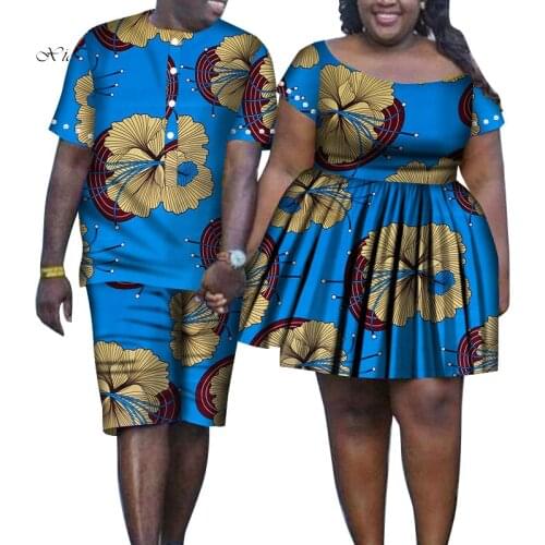 2pcs Set African Couple Clothing Lovers Mens Suit Dashiki Print Plus Womens Party Maxi Dress Tops Pant Dress WYQ208