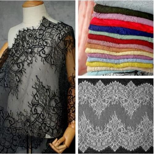 3meters/lot 40cm Wide White Black Polyester Floral Embroidery African lace fabric Eyelash Lace Trim Fabric for Clothing DIY
