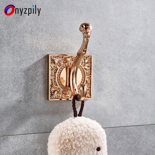 Onyzpily Robe Hooks Gold Color Wall Mounted Clothes Hat Hook Row Vintage Elegant Robe Hook Bathroom Accessories Bath Hardware