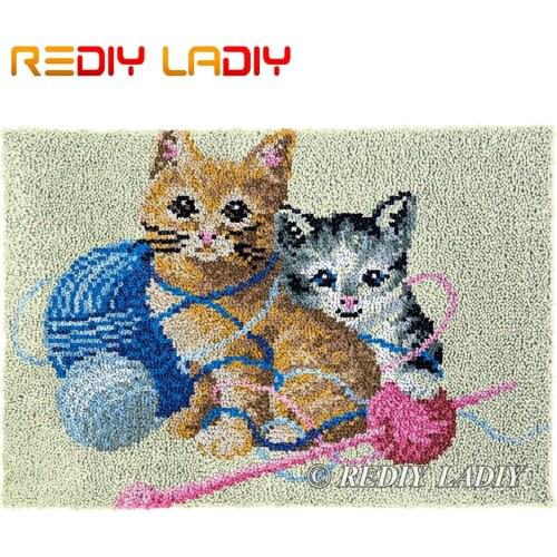 Latch Hook Rug Naughty Kittens Plush Tapestry Kits DIY Carpet Rug Chunky Yarn Arts & Crafts Crochet Floor Mat Home Decor 85*61cm