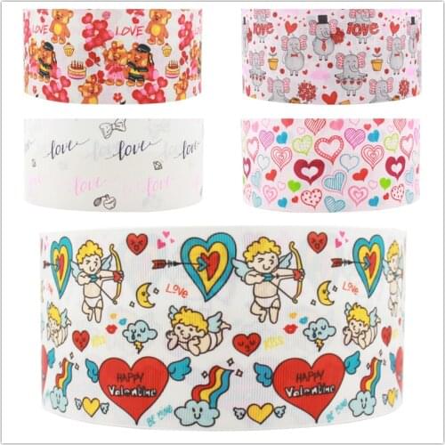 Q&N ribbon 16mm 22mm 25mm 38mm 50mm 75mm 50yard Love Printed grosgrain/FOE ribbon DIY Wrapping/Wedding/Party/Hair Bow Decoration