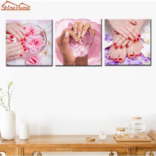 ShineHome-3pcs Wall Art Canvas Printed Painting Makeup Nail Yoga Spa Body Salon Massage Modular Wall Picture Panel Canvas Prints