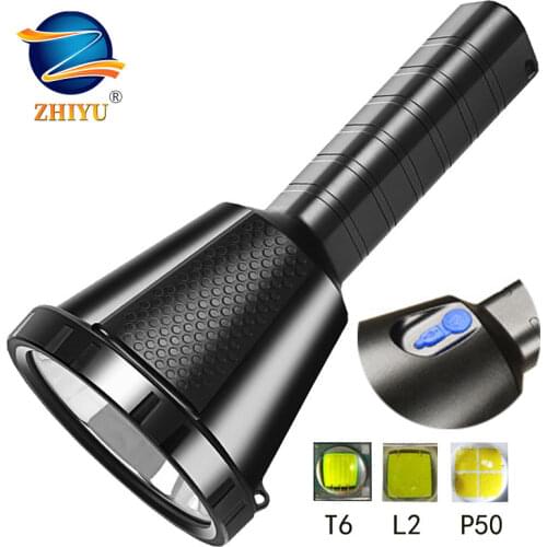 ZHIYU Powerful 6 18650 Battery Flashlight Camping Outdoor LED T6 L2 XHP50 Searchlight DC Rechargeable 3 Modes Waterproof Lights