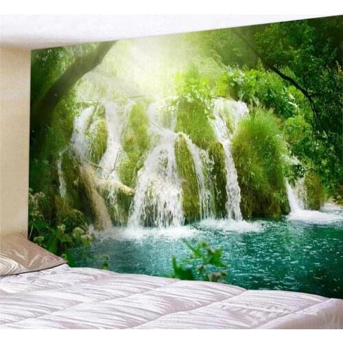 Psychedelic Forest Waterfall Tapestry Wall Decor Bedroom Mandala Tree Trippy Tapestry Hippie Dorm Home Kitchen Decoration Carpet