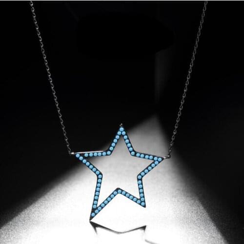 Fashion Charms Blue Star Necklace Black Gun Plated Mosaic Paved AAA Zirconia Necklace&Pendant Clavicle Chain for Women