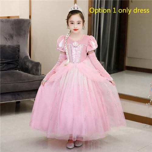 VOGUEON Pink Mermaid Princess Dress Girls Sequined Shell Beading Costume Kids Velvet Puff Sleeve Luxury Ariel Children Clothing