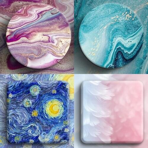 Van Gogh 10x10cm kitchen table placemat diatom mud coasters round coffee cup mat dining table decoration Quick dry tea coaster