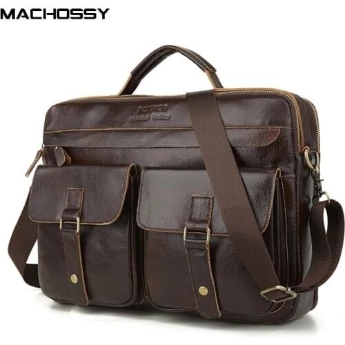 New Mens Briefcase Natural Cowskin 100% Genuine Leather bag Fashion Large Capacity Business Black Male Shoulder Bags Laptop Bag