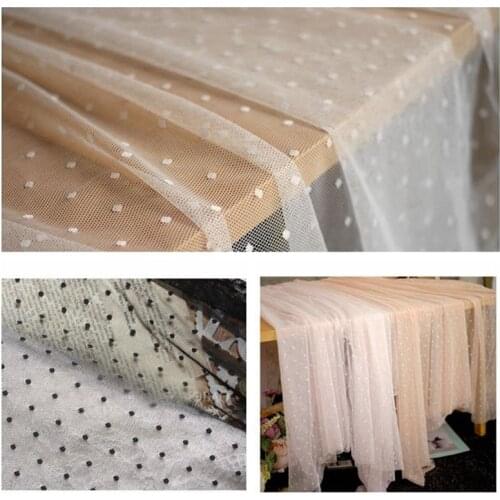 2meters stretch net tulle mesh lace fabric white black pink jacquard peas dots mesh elastic fabirc for dress clothes sewing