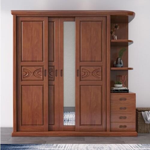 Wardrobe shift door sliding door small household wardrobe with mirror wooden large wardrobe