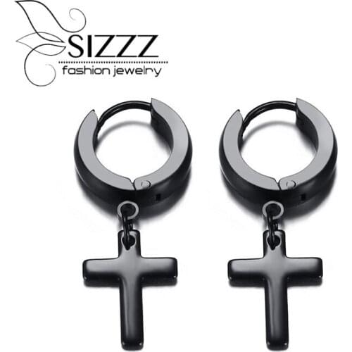 SIZZZ 31MM Long 10.5cm Wide New listing stainless steel cross three colors Drop Earrings