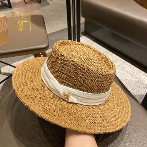 2021 Summer Straw Hat Fashion Casual Panama Beach Fedora Hat Wide Brim Breathable Sun Panama Hats For Women