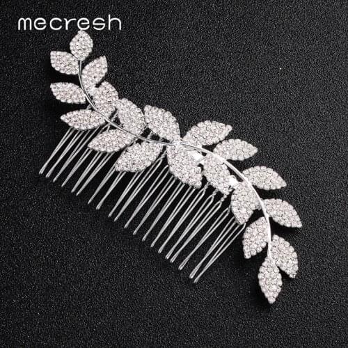 Mecresh Crystal Leaf Bridal Hair Combs Wedding Hair Accessories Silver Color Bride Hair Ornaments Queen Tiara Hair Jewelry FS263