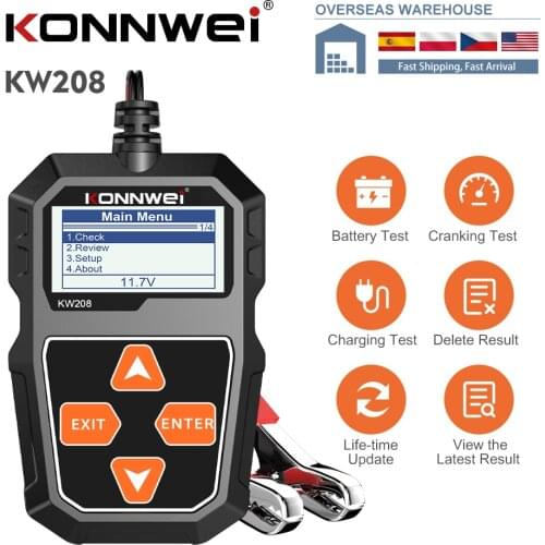 Battery Tester 12V KONNWEI KW208 Car Battery Tester 100-2000CCA Battery Analyzer Charging Test Cranking Test PK KW650