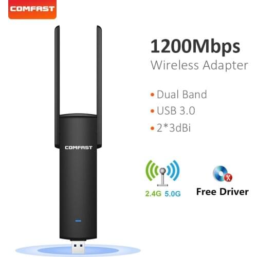 Wifi Network Card 1200Mbps Gigabit dual-band free driver USB3.0 2*3dBi Antenna Plug and play high speed usb wireless adapter