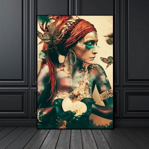 Priestess Women Portrait Poster Butterfly Art Print Canvas Painting Nordic Vintage On The Wall Picture For Living Room Decor