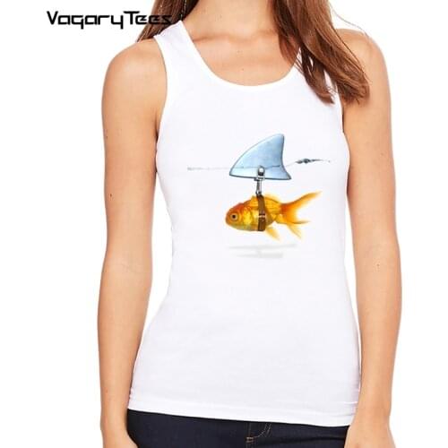 Womens Casual Tank-top Female Retro Hipster Tops Funny New design gold fish&Shark Fish Cool Printed