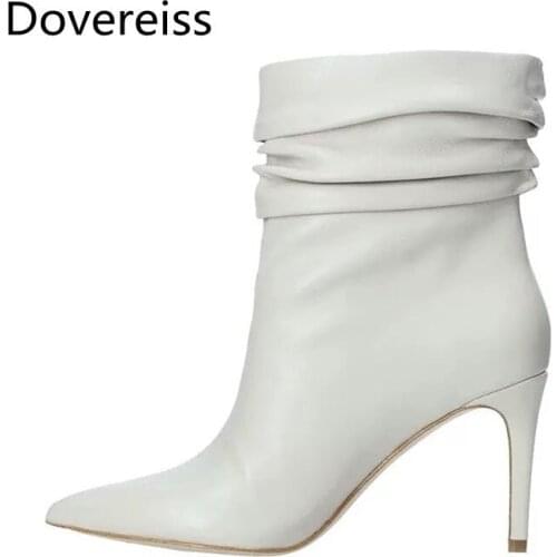 Dovereiss Fashion Womens Shoes Winter Suede concise Stilettos heel sexy white new Short boots new Pointed toe big size45